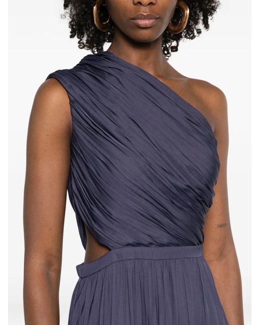 Maje Blue One-Shoulder Pleated Midi Dress