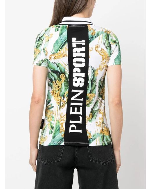 Philipp Plein Green Floral-Print Polo Shirt