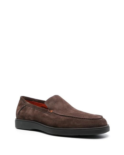 Santoni Brown Drain Suede Loafers for men