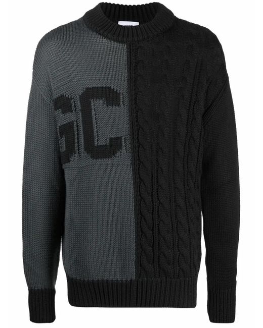 Gcds Black Logo-printed Cable-knit Jumper for men
