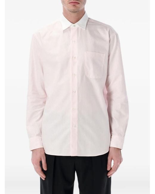 Salvatore Piccolo White Chemise Rayée Alberto À Poche Poitrine Rayée for men