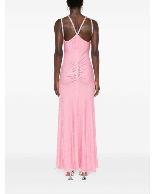 Rabanne Pink Crystal-straps Velvet Maxi Dress