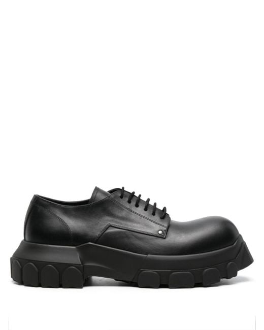 Rick Owens Black Bozo Tractor Leather Derby Shoes for men