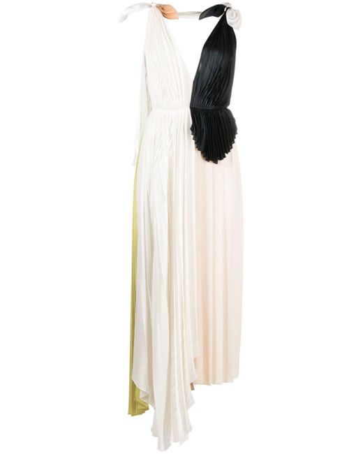 Victoria Beckham Asymmetrische Geplooide Maxi-jurk in het White
