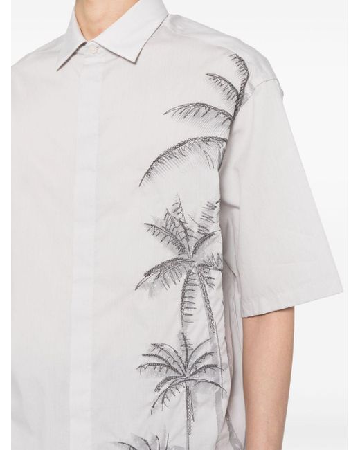 T-shirt en coton à motif palmier brodé Emporio Armani pour homme en coloris White