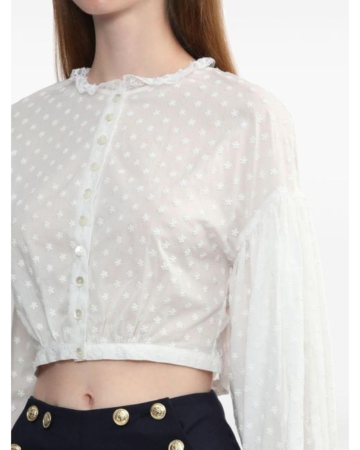 YUHAN WANG White Floral-embroidered Cotton Blouse
