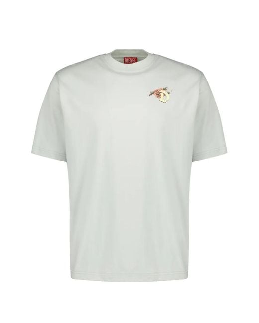 DIESEL White Floral-Print Crew-Neck T-Shirt for men