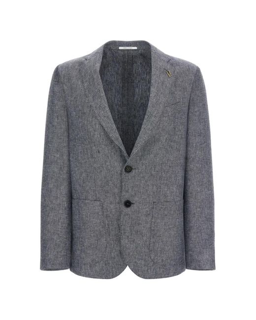 Pal Zileri Gray Chevron-Pattern Single-Breasted Blazer for men