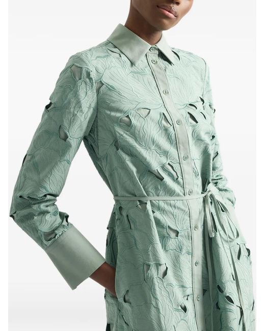 Erdem Green Floral Cut-Out Shirt Dress