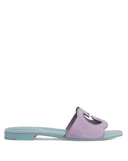 Gucci Purple Suede Interlocking G Sandals