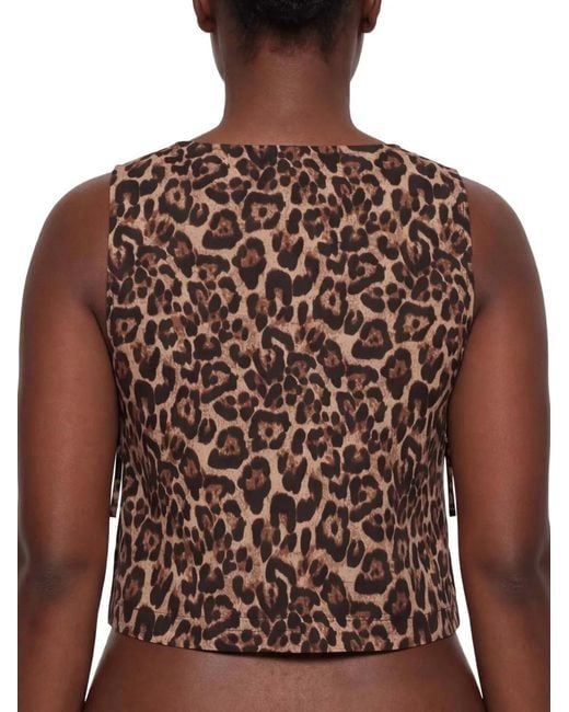 Paramidonna Brown Leopard-Print Side-Tie Beach Top