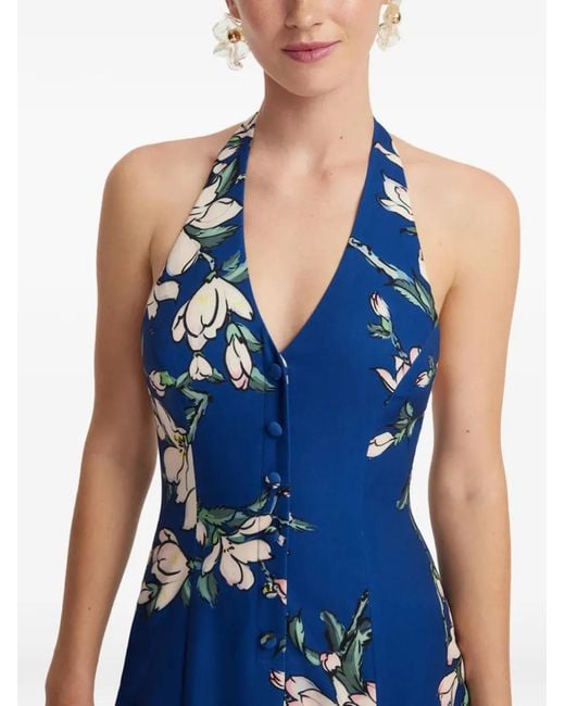 LEO LIN Blue Juliette Floral Midi Dress