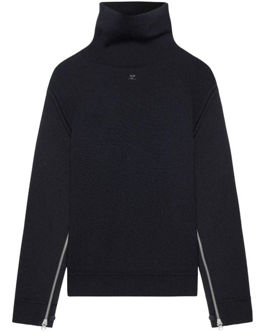 Courreges Blue Oversized Mock-Neck Sweater