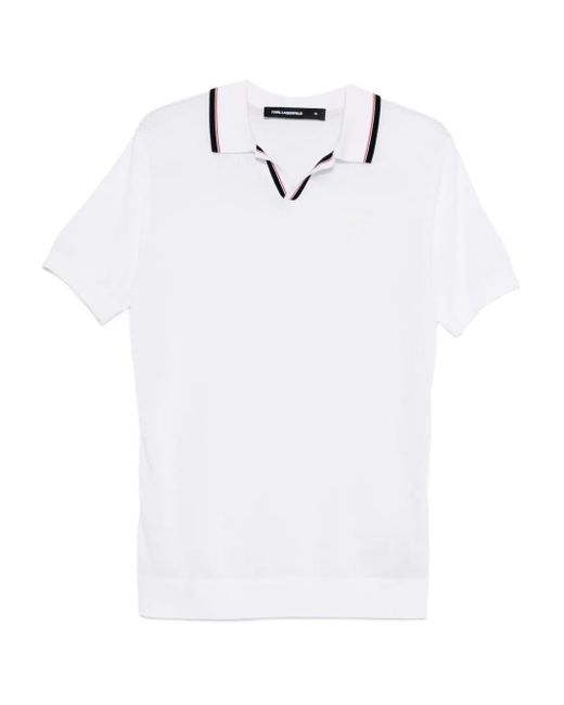 Karl Lagerfeld White Contrasting-Trim Polo Shirt for men