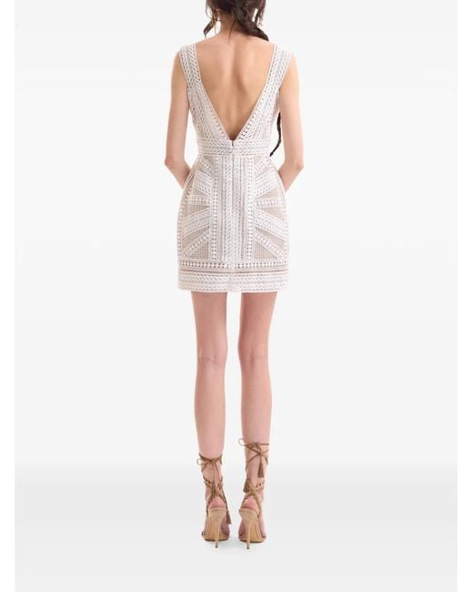 Gemy Maalouf White Geometric-Lace Fitted Dress