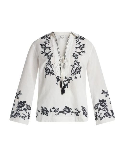 Hemant & Nandita White Aahi Floral Tassel Blouse
