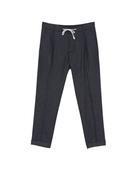 Eleventy Blue Drawstring-Waist Pleated Trousers for men