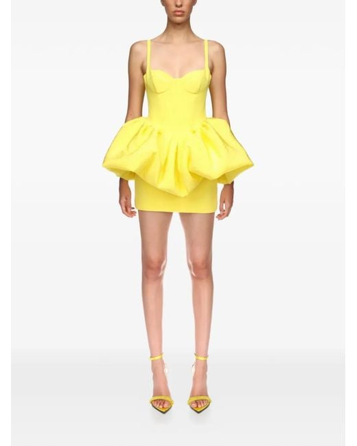 David Koma Yellow Puff Skirt-Detail Mini Dress
