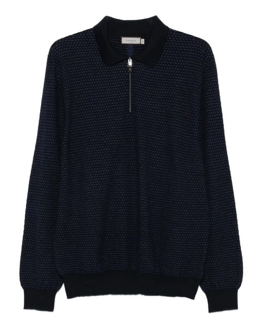 Canali Blue Zip-Neck Polo Shirt for men