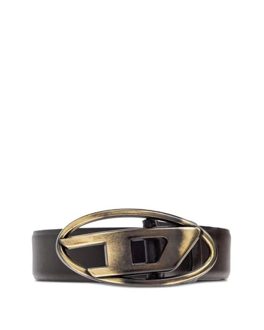 DIESEL Brown Oval D-Logo Leather Belt for men