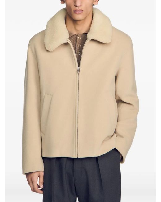 Sandro Natural Shearling-Collar Zip-Up Jacket for men