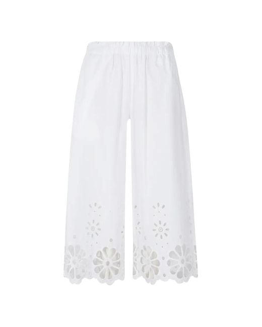 MEIMEIJ White Broderie-Anglaise Elasticated-Waist Trousers