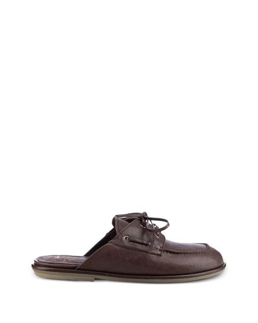 Officine Creative Brown Love 106 Lace-Detail Flat Leather Mules