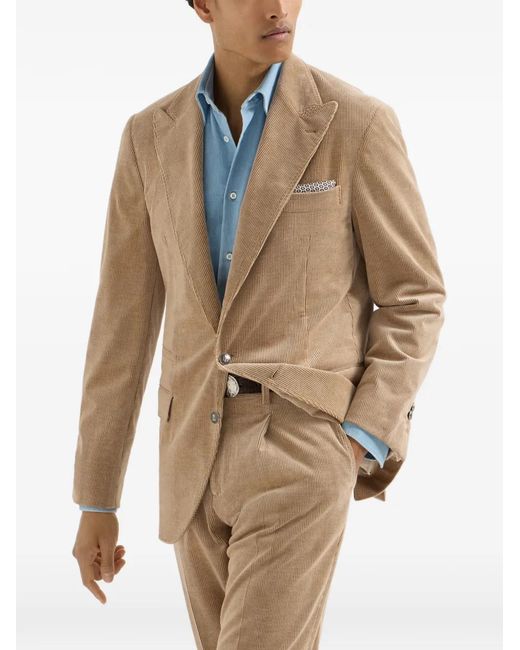 Brunello Cucinelli Brown Comfort Cotton And Cashmere Corduroy Deconstructed Blazer With Large Peak Lapels And Metal Buttons for men