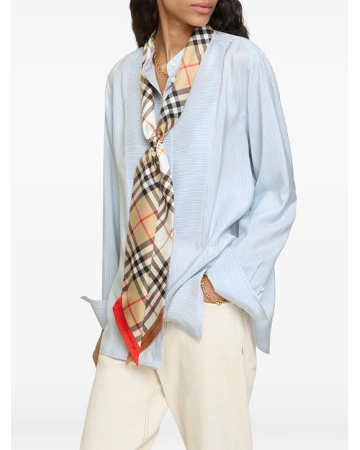 Burberry White Skinny Contrast Check Silk Scarf