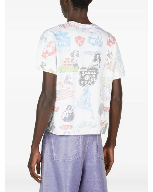 Guess White All-Over-Print T-Shirt for men