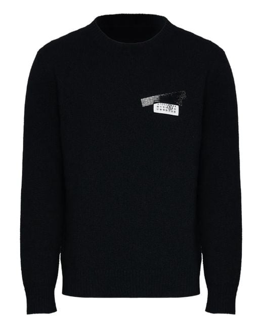 MM6 by Maison Margiela Blue Crew Neck Sweater With Ribbed Details for men