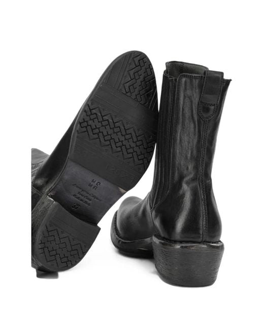 Moma Black Leather Pull-On Ankle Boots