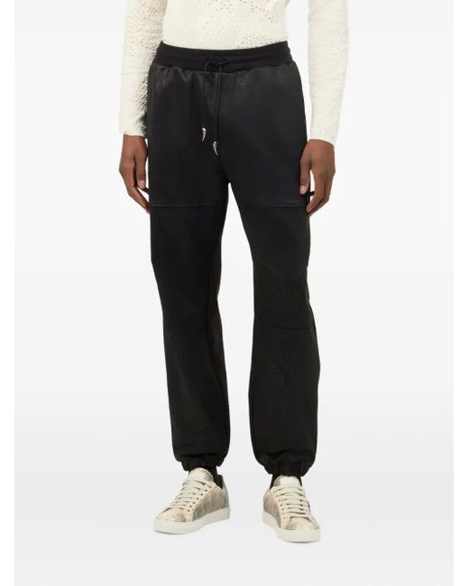 Roberto Cavalli Black Patterned-Jacquard Trousers for men