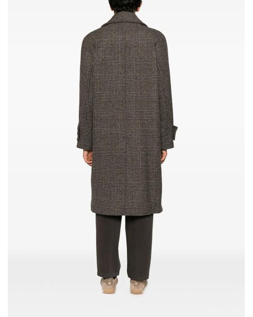 Sandro Brown Checked Double-Breasted Coat for men