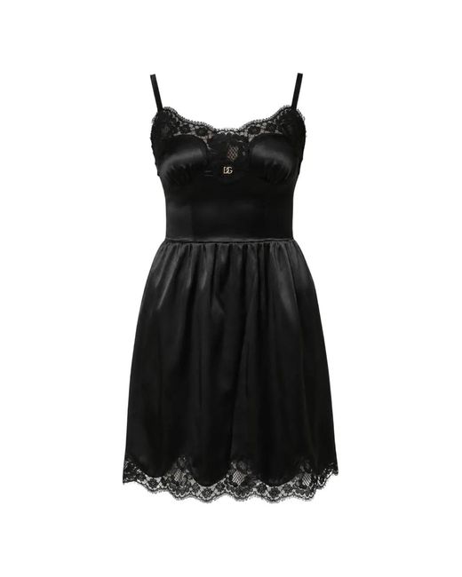 Dolce & Gabbana Black Lace-Trim Sleeveless Mini Dress