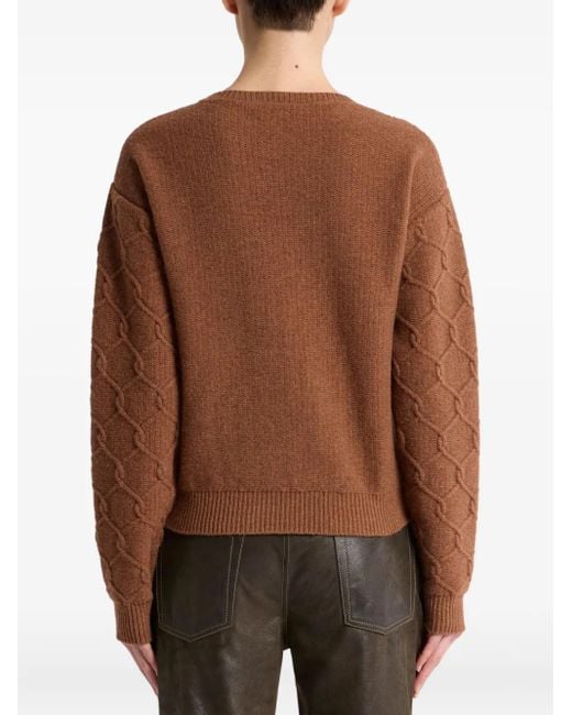 Etro Brown Cable-Knit Floral-Embroidered Sweater
