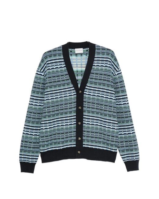 Drole de Monsieur Blue Coogi-Knit Cardigan for men