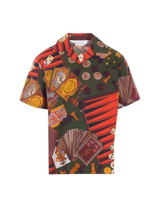 Drole de Monsieur Red Frontal Buttons Printed Shirt for men