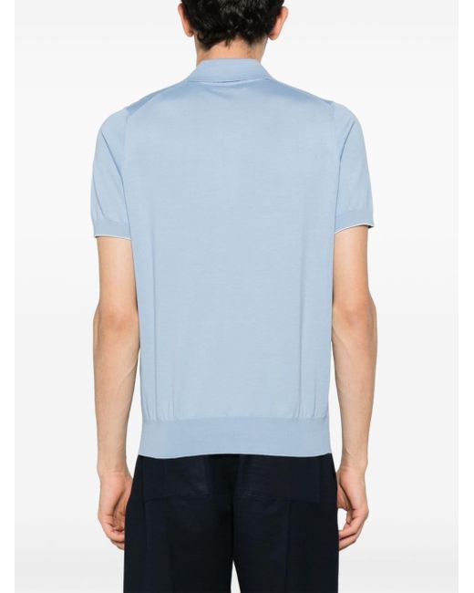 Brunello Cucinelli Fijngebreid Poloshirt in het Blue voor heren