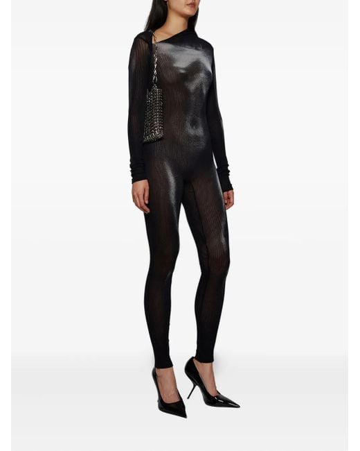 Jean Paul Gaultier Black Asymmetric-Collar Mesh Jumpsuit