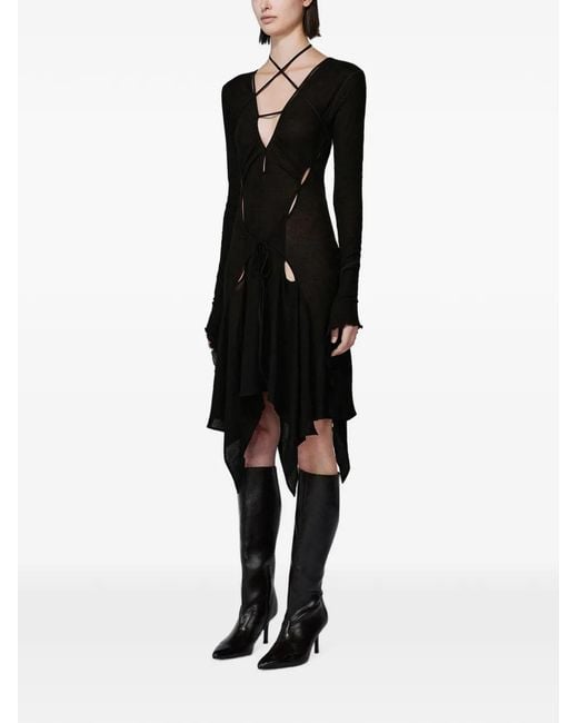 SRVC Studio Black Cut-Out Asymmetric Midi Dress