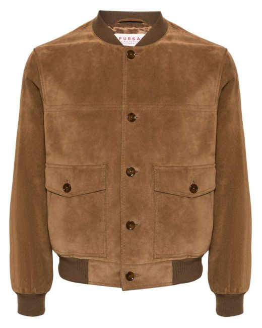 Fursac Brown Suede Bomber Jacket for men