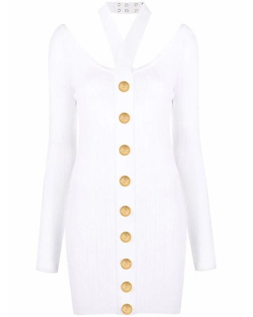 Balmain White Backless Knitted Dress