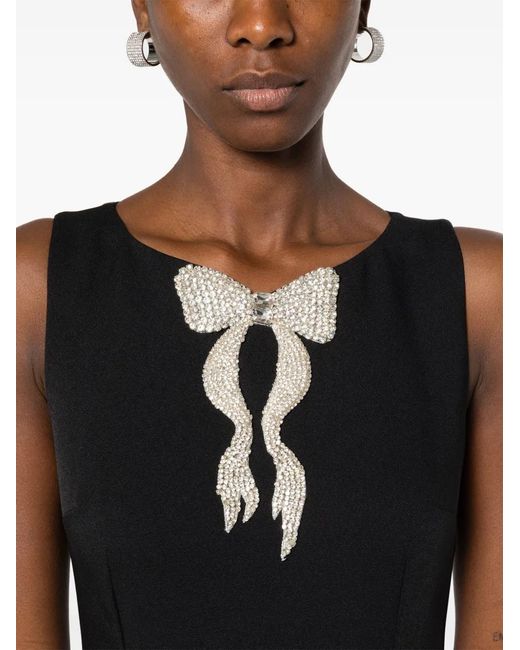 Nissa Black Bow-Detail Crepe Midi Dress