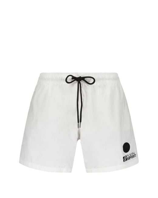Philipp Plein White Logo-Patch Drawstring Swim Shorts for men
