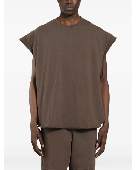 Roadless Brown Raw-Edge Sleeveless T-Shirt for men