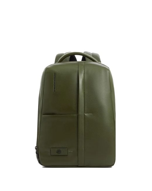 Piquadro Green Leather Laptop Backpack for men