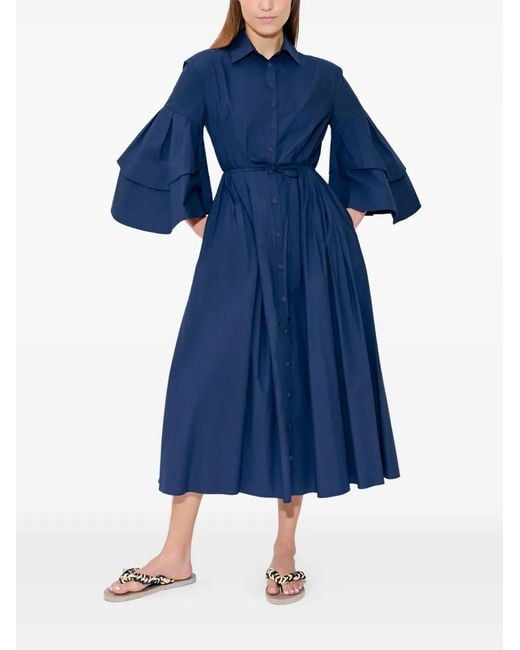 Rosie Assoulin Blue Fiesta Ruffled Shirt Midi Dress