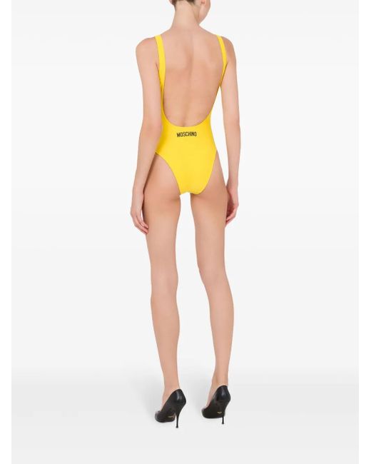 Moschino Yellow Smiley Print One Piece Swimsuit