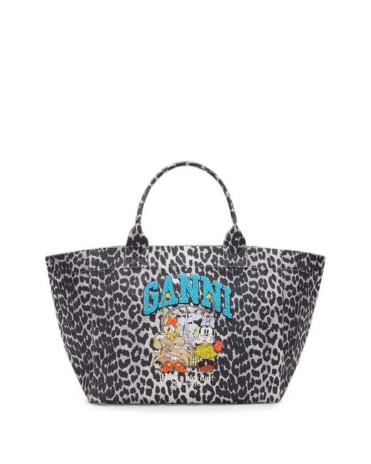 Ganni Blue Leopard-Print Tote Bag